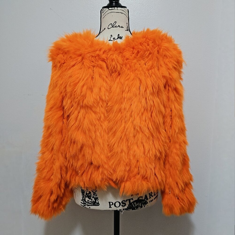 New Knitted Fox Fur Coat Jacket Stroller Stole Orange Ginger Fire NoMink Raccoon